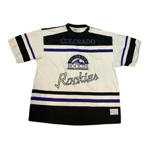 Vintage Colorado Rockies Shirt Mens XL White Purple AOP Trench Ritz MLB 90s